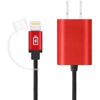 PGA LightningコネクタAC充電器タフケーブルタイプ 2.1A ケーブル長1.2m レッド PG-LAC21A24RD 1個（直送品）