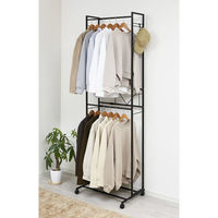 伸晃 2段ハンガーラック ワイド 伸縮タイプ ブラック KP-2HW-BK 1個（直送品）