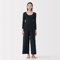 無印良品 レディース 婦人 あったか綿 Ｕネック八分袖Ｔシャツ 婦人Ｌ 黒 良品計画