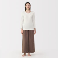無印良品 レディース 婦人 あったか綿 厚手 Ｕネック八分袖Ｔシャツ 婦人Ｍ オフ白 良品計画