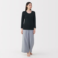 無印良品 レディース 婦人 あったか綿 厚手 Ｕネック八分袖Ｔシャツ 婦人Ｓ 黒 良品計画