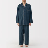 無印良品 メンズ 紳士 脇に縫い目のない フランネル長袖パジャマ 紳士Ｓ ネイビー 良品計画