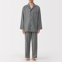 無印良品 メンズ 紳士 脇に縫い目のない フランネル長袖パジャマ 紳士ＸＬ アイボリー柄 良品計画