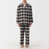 無印良品 メンズ 紳士 脇に縫い目のない フランネル長袖パジャマ 紳士Ｓ ブラウンチェック 良品計画