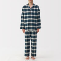 無印良品 メンズ 紳士 脇に縫い目のない フランネル長袖パジャマ 紳士Ｌ ダークネイビーチェック 良品計画