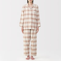 無印良品 レディース 婦人 脇に縫い目のない フランネル長袖パジャマ 婦人Ｓ ピンクチェック 良品計画