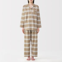 無印良品 レディース 婦人 脇に縫い目のない フランネル長袖パジャマ 婦人Ｓ ペールブラウンチェック 良品計画