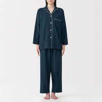 無印良品 レディース 婦人 脇に縫い目のない フランネル長袖パジャマ 婦人Ｌ ダークネイビー 良品計画