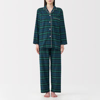 無印良品 レディース 婦人 脇に縫い目のない フランネル長袖パジャマ 婦人Ｓ ダークグリーンチェック 良品計画