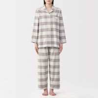 無印良品 レディース 婦人 脇に縫い目のない フランネル長袖パジャマ 婦人Ｍ ラベンダーチェック 良品計画