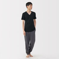 無印良品 メンズ　紳士 あったか綿 Ｖネック半袖Ｔシャツ 紳士ＸＬ 黒 良品計画