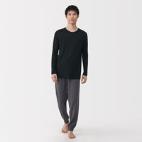 無印良品 メンズ　紳士 脇に縫い目のない なめらか クルーネック長袖Ｔシャツ 紳士Ｍ 黒 良品計画