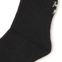 靴下　リブ刺繍ロングソックス ブラック 23～25cm LAKOLE/ラコレ