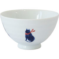 ワールド・クリエイト 飯碗 11.5cm 気まま猫 藍花 磁器 波佐見焼 赤 442954 1個（直送品）