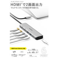 ドッキングステーション タイプC ハブ 6in1 HDMI×2 USB-C USBハブ DST-M060BPSV エレコム 1個（直送品）