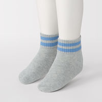 無印良品 キッズ 足なり直角 ショート丈靴下（柄・３足組） １９～２３ｃｍ ライン（グレー・ブルー・ネイビー） 良品計画