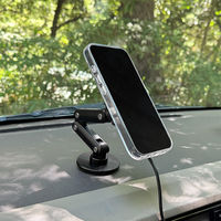 MagSafe対応 車載ワイヤレス充電器 ダッシュボード用 粘着固定 ロングアーム ブラック  MagSafe非対応機種・ケースも使える（直送品）