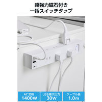 エレコム USBタップ 延長コード 1m コンセント 6口 USBーC×2 A×1 白 ECT-3910WH 1個