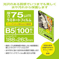 ナカバヤシ ラミネートフィルム75μm 100枚入り B5サイズ LPR-B5E2-75 1冊