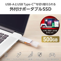 エレコム SSD 外付け 500GB スライド式 USBーC/A両対応 高速 耐衝撃 シル ESD-EWC0500GSV 1個