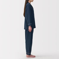 無印良品 レディース 婦人 脇に縫い目のない 二重ガーゼ長袖パジャマ 婦人Ｓ ダークネイビー 良品計画