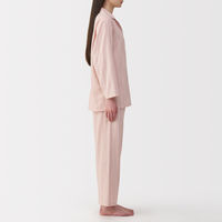 無印良品 レディース 婦人 脇に縫い目のない 二重ガーゼ長袖パジャマ 婦人Ｓ ピンクストライプ 良品計画