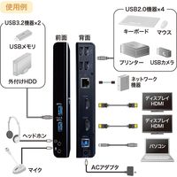 ドッキングステーション　USB3.0×2　USB2.0×4　HDMI×2　RJ-45×1　USB-CVDK7　サンワサプライ　1個（直送品）