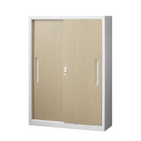 スマイル スチールストレージ（幅800mm） 3段 引違い オーク木目（鍵付・シリンダー錠） 幅800×奥行350×高さ1110mm 1台（取寄品）