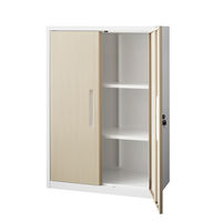 スマイル スチールストレージ（幅800mm） 3段 両開き オーク木目（鍵付・シリンダー錠） 幅800×奥行350×高さ1110mm 1台（取寄品）