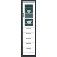 【設置込】サン キッチンボード スリムII 上 ガラス・下 引出し 40HG ホワイト 幅400×奥行400×高さ1800mm 1台（取寄品）