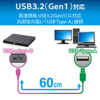 ポータブルDVDドライブ ロジテック USB3.2 書込ソフト付 LDR-PML8U3LBK 1個