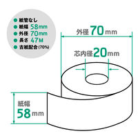 中川製作所 古紙配合70％　感熱レジロール 幅58mm×外径70mm 中保存　043817 1箱（30巻入）