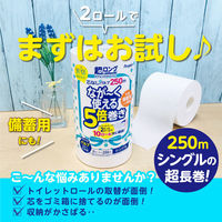トイレットペーパー 5倍巻き 2ロール パルプ シングル 250m ペンギン 芯なし 超ロング 1ケース（2ロール入×16パック） 丸富製紙