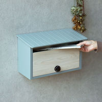 MOJYU リア 壁掛けポスト ブルーグレー/ホワイト木目 1台（直送品）