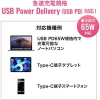 サンワサプライ USB Power Delivery対応AC充電器(PD65W・ケーブル一体型) ACA-PD76BK 1個（直送品）