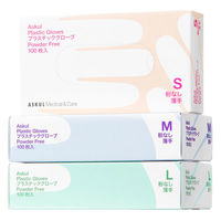 アスクル　プラスチックグローブ　薄手　パウダーフリー（粉なし）　Mサイズ　使い捨て手袋　1箱（100枚入） オリジナル（わけあり品）