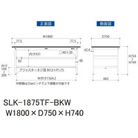 【車上渡し】山金工業 ワークテーブルLAB 実験台 耐薬品天板 中間棚付 半面棚付 ブラック SLK-1875TF-BKW 1台（直送品）