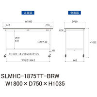 【車上渡し】山金工業 ワークテーブルLAB 実験台 指紋レス天板 キャスター 全面棚 ブラウン SLMHC-1875TT-BRW 1台（直送品）
