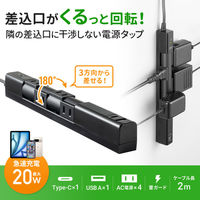 サンワサプライ  回転タップ（AC4個口＋Type-C＋USB-A・PD20W・ブラック） TAP-B113UC-2BK（直送品）