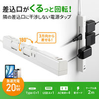 サンワサプライ  回転タップ（AC4個口＋Type-C＋USB-A・PD20W・ホワイト） TAP-B113UC-2W（直送品）