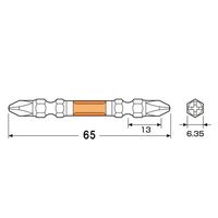 エスコ #2x 65mm 衝撃吸収ハイパービット(2本組) EA813AC-81 1セット(15パック)（直送品）