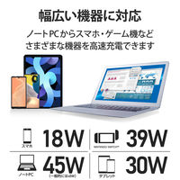 ノートPC用ACアダプター/USB Power Delivery認証/45W/USB-Cケーブル一体型/抗菌/2m/ブラック ACDC-PD1945BK