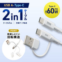 サンワサプライ USB2.0TypeーCケーブル(CtoA変換アダプタ付き・PD60W) KU-CCP60ACC10W 1本