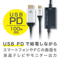 ナカバヤシ TypeーC ー HDMI 変換ケーブル 1.5m 4K60Hz/PD給電対応 USD-P4K15BK 1個
