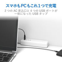 延長コード 電源タップ コンセント×2 USB-A×4 1.5m ほこり防止 白 MOT-U11-2415WH エレコム 1個