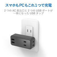 USB充電器 電源タップ コンセント×2 USB-A×2 ほこりシャッター 黒 MOT-U07-22BK エレコム 1個