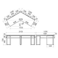 【組立設置込】Ceha プレノデスクシステム 120度天板デスク　幅1243×奥行1243×高さ720mm 天板オーク/脚ホワイト　1台（4梱包）（取寄品）