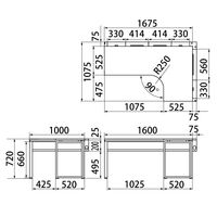 Ceha プレノデスクシステム L型天板デスク　右用　幅1675×奥行1075×高さ720mm 天板ホワイト/脚ブラック 1台（4梱包）（取寄品）