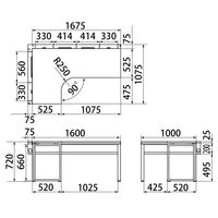 Ceha プレノデスクシステム L型天板デスク　左用　幅1675×奥行1075×高さ720mm 天板ホワイト/脚ブラック 1台（4梱包）（取寄品）