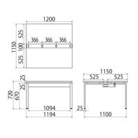 Ceha プレノデスクシステム ミーティングテーブル 幅1200×奥行1150×高さ720mm 天板ホワイト/脚ブラック 1台（4梱包）